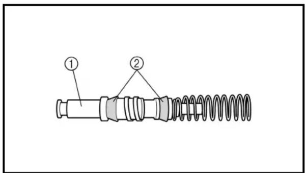 Technical diagram of a mechanical component with labeled parts ① and ②