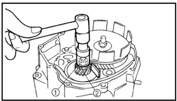 Technical diagram of a mechanical assembly with numbered parts, likely illustrating a gear or cam mechanism.