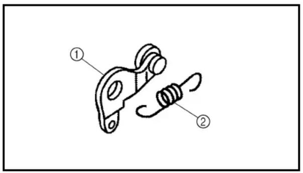 Technical diagram of a mechanical clamp or bracket with labeled parts ① and ②