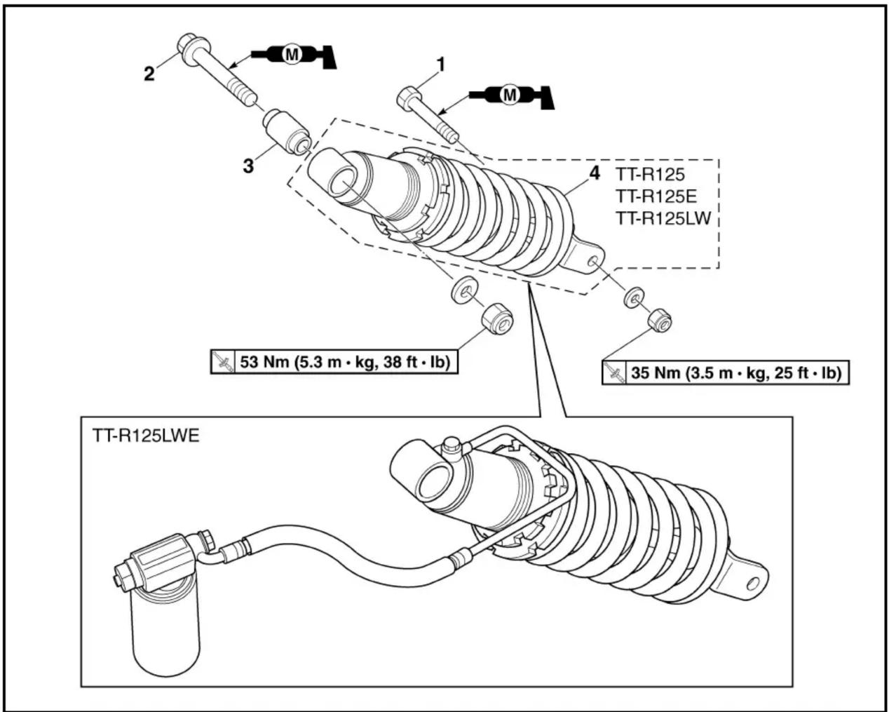 2 M 1 M 3 4 TT-R125 TT-R125E TT-R125LW 53 Nm (5.3 m · kg, 38 ft · lb) 35 Nm (3.5 m · kg, 25 ft · lb) TT-R125LWE
