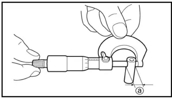 Diagram showing a hand using a micrometer to measure a scale, with labeled measurement point 'a'