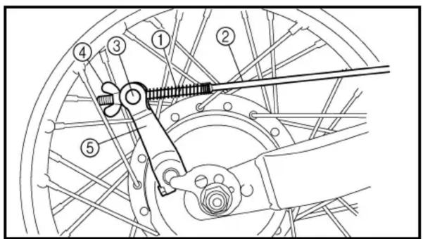 Technical diagram of a bicycle wheel assembly with numbered components for identification