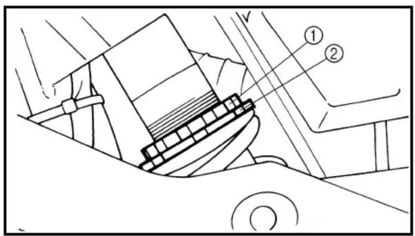 Technical diagram showing a mechanical component with numbered parts labeled ① and ②