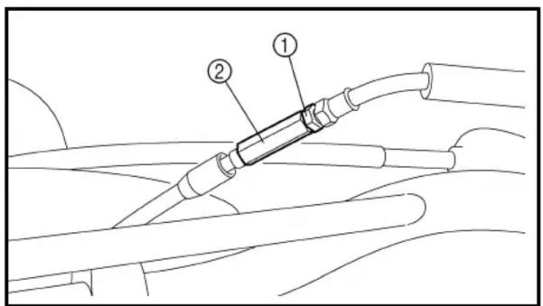 Technical diagram showing a mechanical or electrical component with labeled parts ① and ②