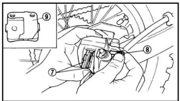 Technical diagram showing mechanical assembly steps with numbered annotations and a magnified inset of the component