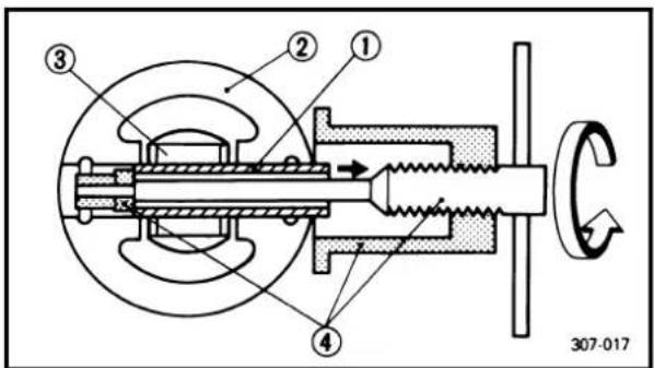 Technical diagram of a mechanical device with numbered components and directional arrows indicating motion or flow.