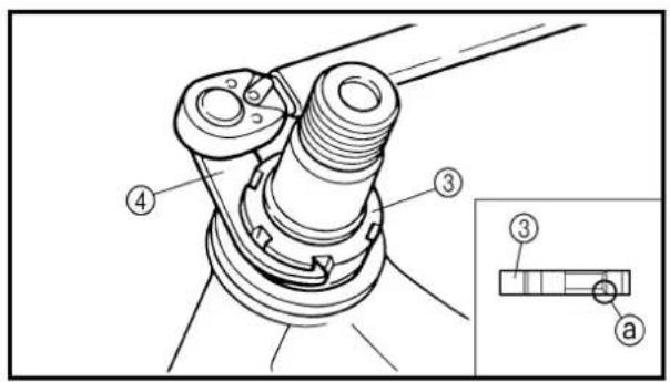 Technical diagram of a mechanical assembly with numbered components and an inset showing a component labeled 'a'