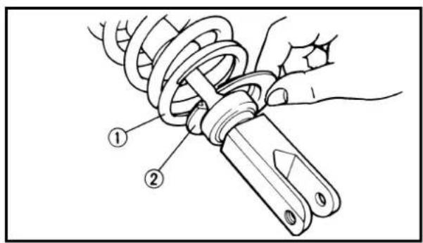 Diagram showing a mechanical assembly with labeled parts, including a spring and connecting rod.