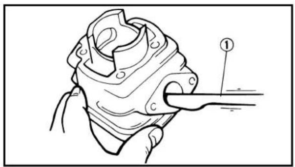 Technical diagram showing a mechanical component with labeled part 1, likely illustrating a turning or cutting process.