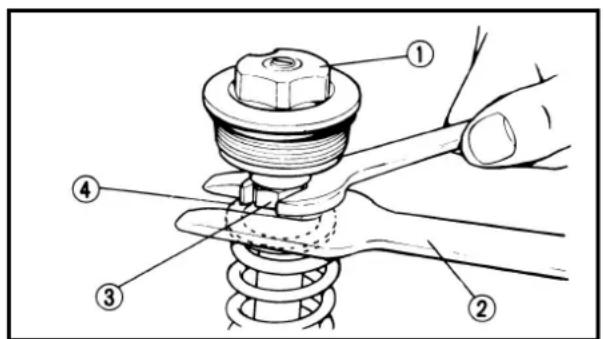 Technical diagram of a mechanical assembly with numbered parts labeled ① to ④
