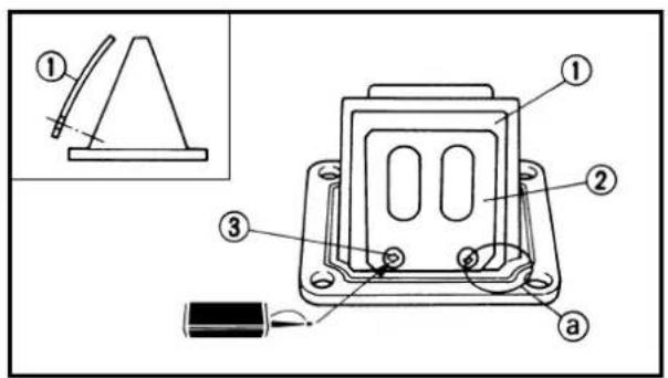 Technical diagram of an electrical component with labeled parts and a close-up inset showing a pin-like structure.