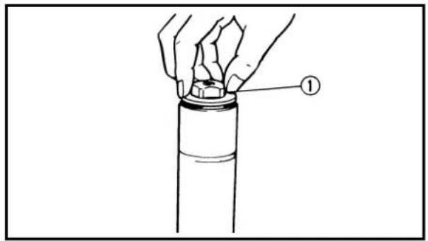 Diagram showing a hand holding a flame or flame above a cylindrical object, labeled with number 1