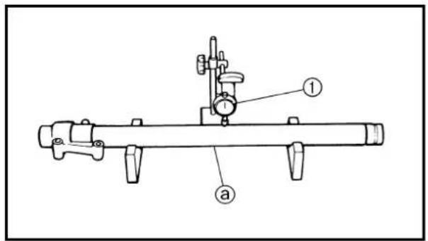 Technical diagram of a mechanical device with labeled parts ① and ②, showing components like a dial and lever.