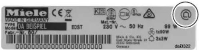 Miele CE MADE IN GERMANY TYPE DA BEISPIEL EDST Model: Maie 230 V ~ 50 Hz 99 W Febr.-Nr. 60/ Maie & Ciu. K0 Carl-Male Strade 25 31332 Greenrick Germany doi3322
