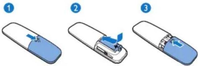Three-step diagram showing a device being opened into a battery, labeled with steps 1, 2, and 3.