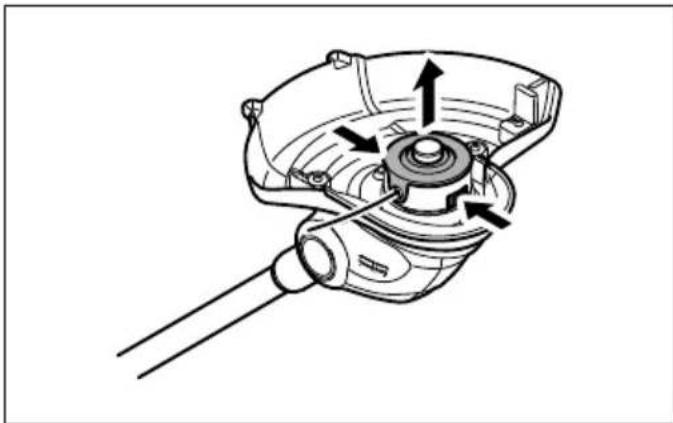 Mechanical assembly diagram showing a motor or gear mechanism with directional arrows indicating motion (no text or labels)