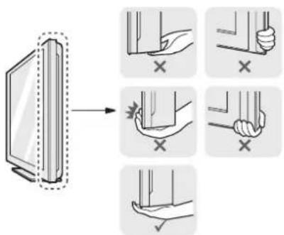 Diagram illustrating hand positioning and contact pointing for a device, with labeled X marks indicating specific positions.