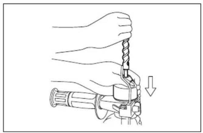 Line drawing of hands using a twist drill to adjust a mechanical component (no text or symbols)
