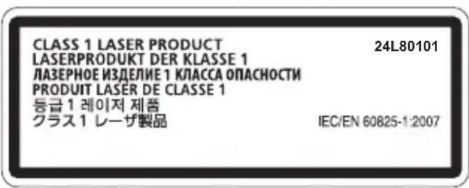 CLASS 1 LASER PRODUCT LASERPRODUKT DER KLASSE 1 ЛАЗЕРНОЕ ИЗДЕЛИЕ 1 КЛАССА ОПАСНОСТИ PRODUIT LASER DE CLASSE 1 등급 1 레이저 제품 クラス 1 レーザ製品 24L80101 IEC/EN 60825-1:2007