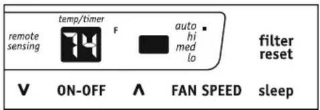 remote sensing temp/timer F auto hi med lo filter reset V ON-OFF ∧ FAN SPEED sleep
