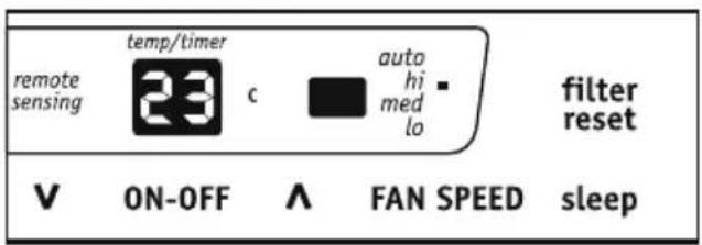 temp/timer remote sensing c auto hi med lo filter reset V ON-OFF ∧ FAN SPEED sleep