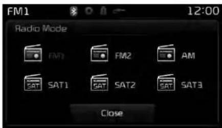 FM1 12:00 Radio Mode FM1 FM2 AM SAT1 SAT2 SAT3 Close