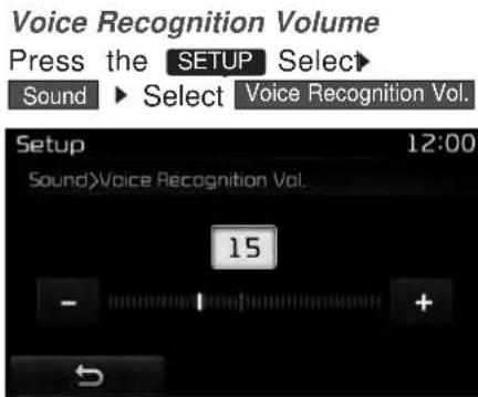 Voice Recognition Volume Press the SETUP Select Sound ▶ Select Voice Recognition Vol. Setup 12:00 Sound Voice Recognition Vol. 15