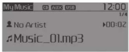 My Music CD AUX USB 12:00 1/4 No Artist ▶00:02 Music_01.mp3
