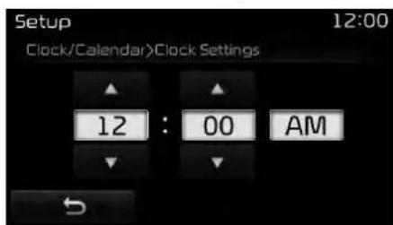 Setup 12:00 Clock/Calendar>Clock Settings 12 : 00 AM