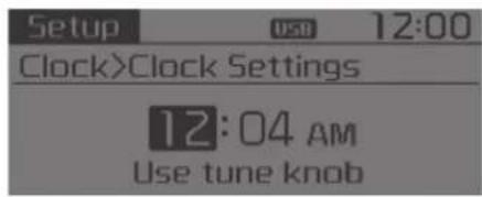 Setup USB 12:00 Clock>Clock Settings 12:04 AM Use tune knob