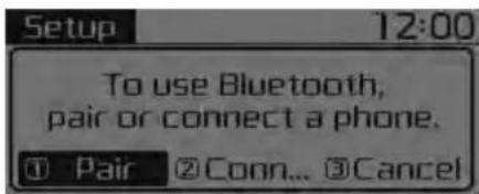Setup 12:00 To use Bluetooth, pair or connect a phone. ① Pair ② Conn... ③ Cancel