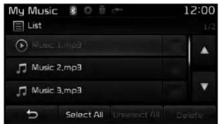 My Music List 1/2 Music 1.mp3 Music 2.mp3 Music 3.mp3 Select All Unselect All Delete