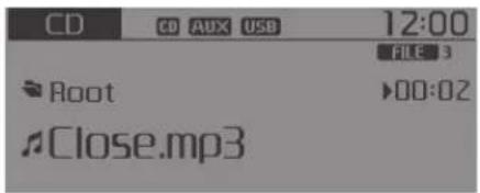 CD CD AUX USB 12:00 FILE 3 Root 00:02 Close.mp3