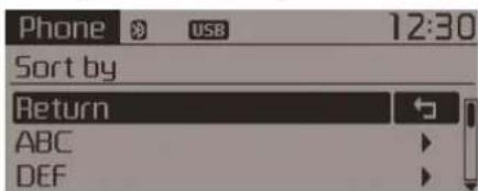 Phone USB 12:30 Sort by Return ABC DEF