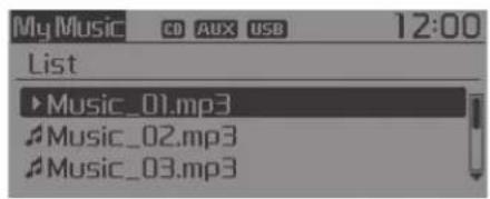 My Music CD AUX USB 12:00 List Music_01.mp3 Music_02.mp3 Music_03.mp3