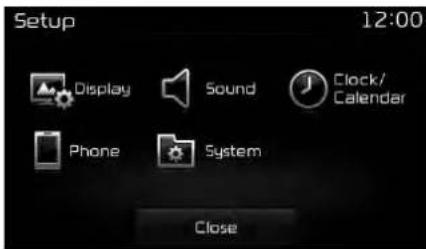 Setup 12:00 Display Sound Clock/ Calendar Phone System Close
