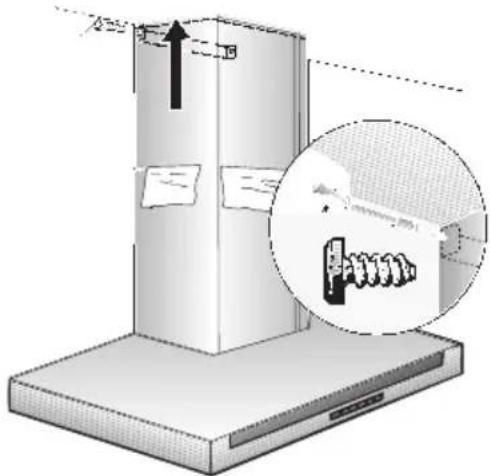 Diagram showing a device with a magnified view of its internal structure, including a hand gesture and a warning symbol.