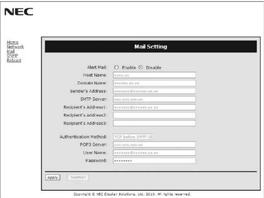 NEC MultiSync V323 - Paramètre de notifi cation par e-mail - 1