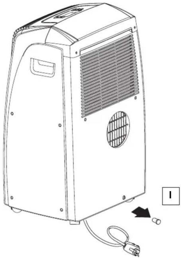 Line drawing of a portable air conditioner unit with cooling fan and ventilation slots (no text or symbols)