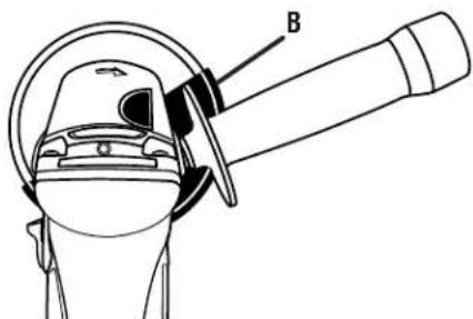 Technical diagram of a mechanical device with labeled component B