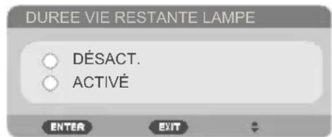 DUREE VIE RESTANTE LAMPE DÉSACT. ACTIVÉ ENTER EXIT