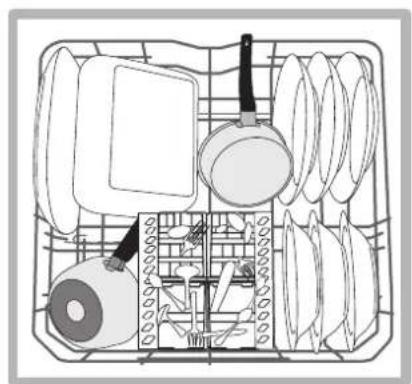 Line drawing of a kitchen appliance basket with various kitchen utensils and utensils (no text or symbols)