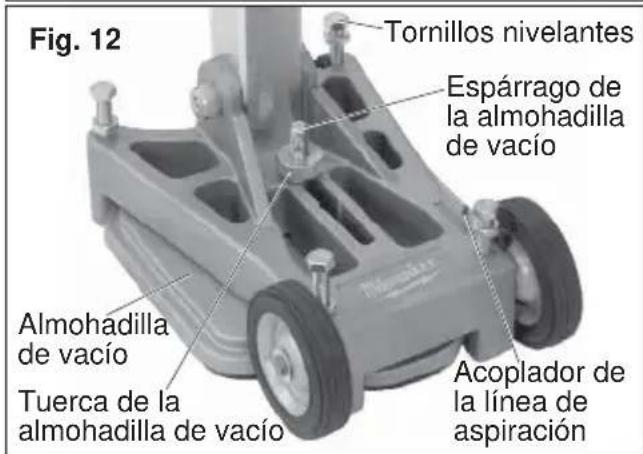 Fig. 12 Tornillos nivelantes Espárrago de la almohadilla de vacío Almohadilla de vacío Tuerca de la almohadilla de vacío Acoplador de la línea de aspiración
