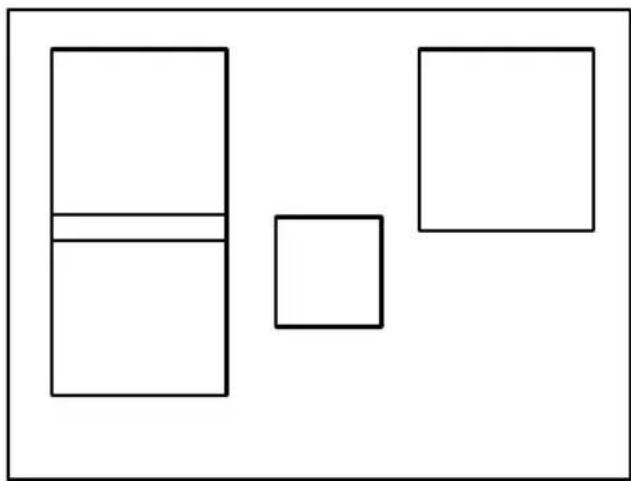 Simple geometric diagram with three rectangles and a central square, no text or symbols present