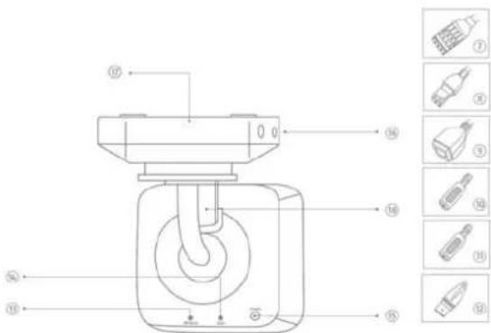 Technical diagram of a mechanical device with numbered components and exploded view labels