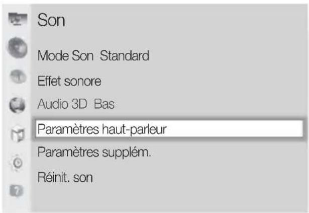 Son Mode Son Standard Effet sonore Audio 3D Bas Paramètres haut-parleur Paramètres supplém. Réinit. son