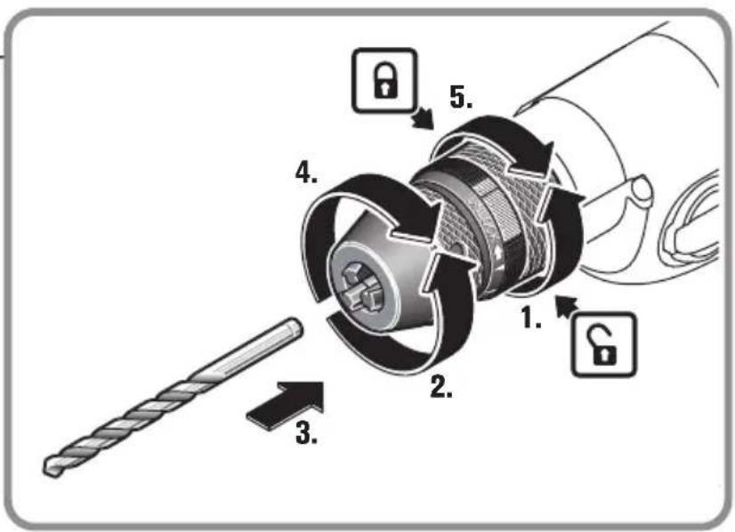 Diagram illustrating the internal components of a mechanical device with numbered parts and lock icons indicating lock functions.
