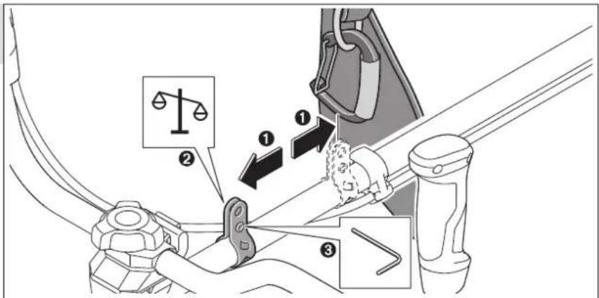 Diagram illustrating mechanical lever control with labeled parts and directional arrows indicating movement or force