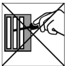 Hand holding a pen over a grid-patterned rectangle, crossed out by two diagonal lines (no text or symbols)
