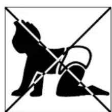 Black and white pictogram showing a dog and a cat crossed out by a diagonal line (no text or symbols).